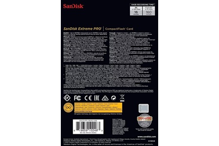 Sandisk Extreme Pro 64 GB 4K CF Compact Flash Hafıza Kartı 160mb/s